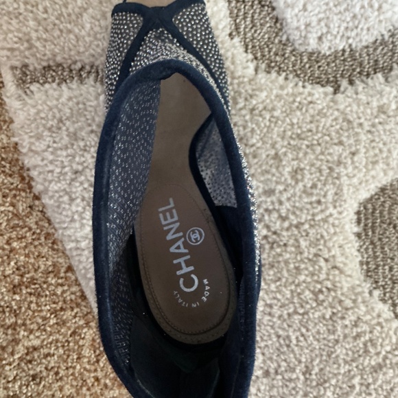 Chanel Crystal Mesh Open Toe Navy Booties -40 Authentic - Picture 4 of 6